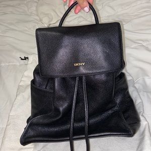 DKNY black leather backpack